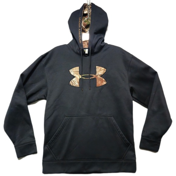 Under Armour Other - UNDER ARMOUR Hoodie Mens Small Black Camo Logo Storm Fleece Pullover Long Sleeve